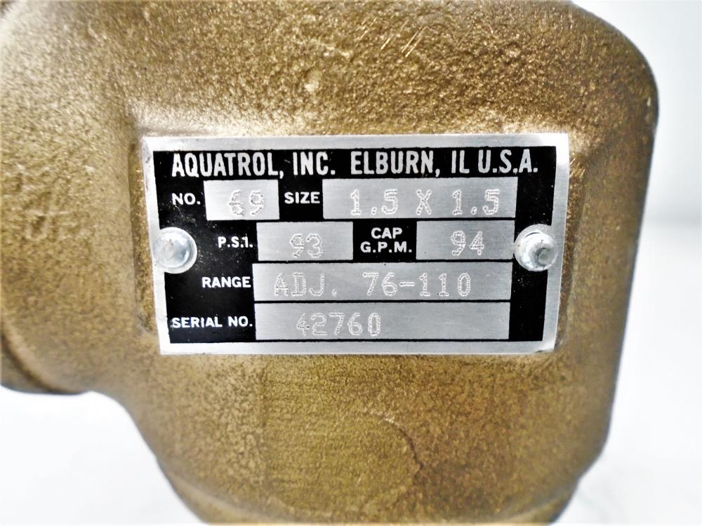 Aquatrol 69 Series 1-1/2" x 1-1/2" Steam Safety Relief Valve, 93PSI, Bronze